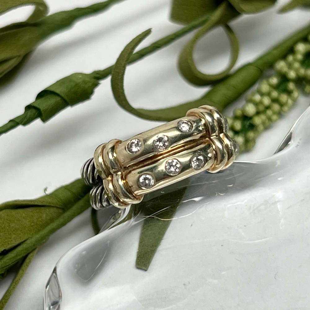 David Yurman Diamond Double Row Metro Cable Ring  .925/14K - Picture 6 of 11